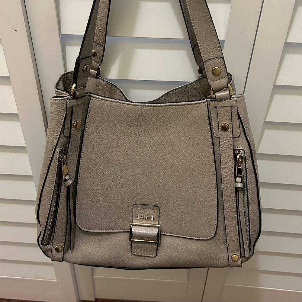 Lodis Gray Leather Shoulder Bag
